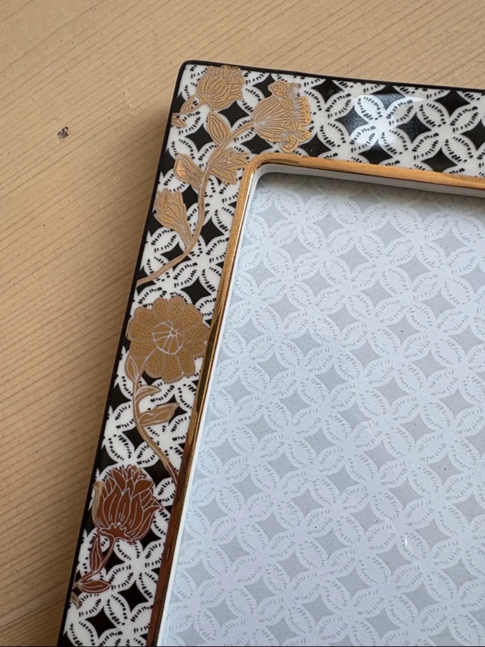 Anthropologie Black, White and Gold Floral Picture Frame - 5”x7” photo